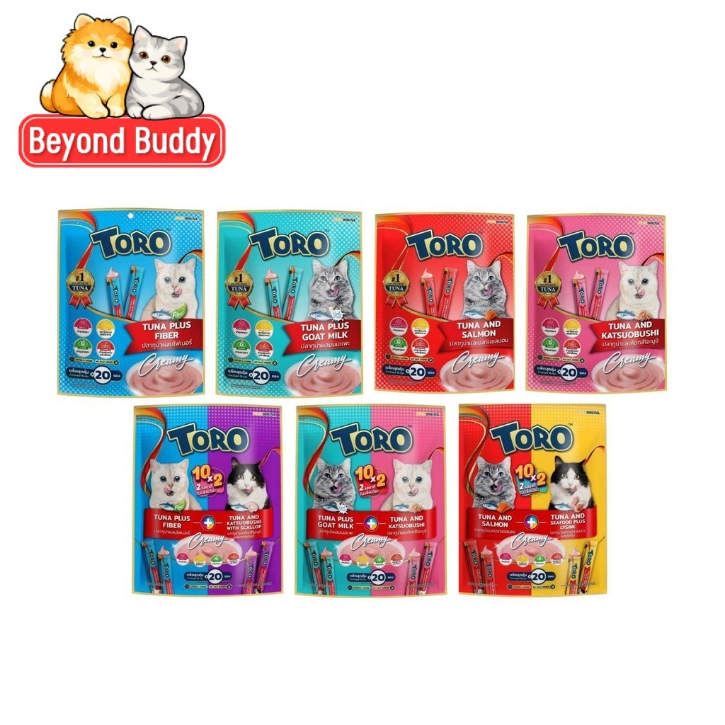 Toro Toro โทโร่โทโร่ ขนมแมวเลีย ครีมแมวเลียแบบกระปุก อร่อยฟินทุกคำ ปลอดภัยไร้สารกันเสีย 20 ซอง 15g