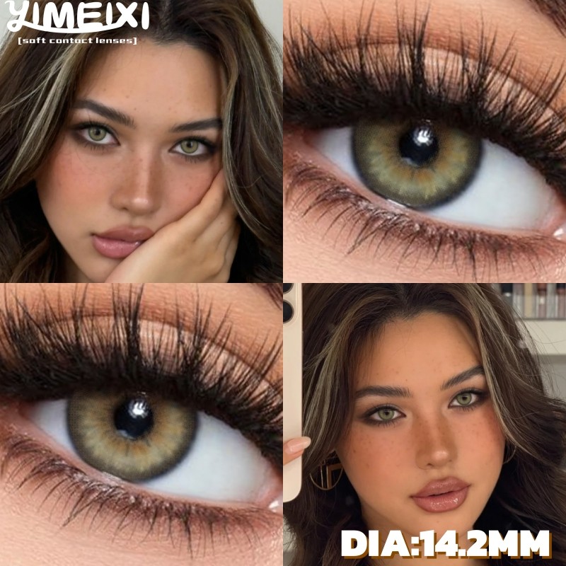 Yimeixi คอนแทคเลนส์สี สบายตาสุดๆ 14.2มม ใช้ได้ทั้งปี Mocha Brown Green มองเห็นชัดเจนธรรมชาติ