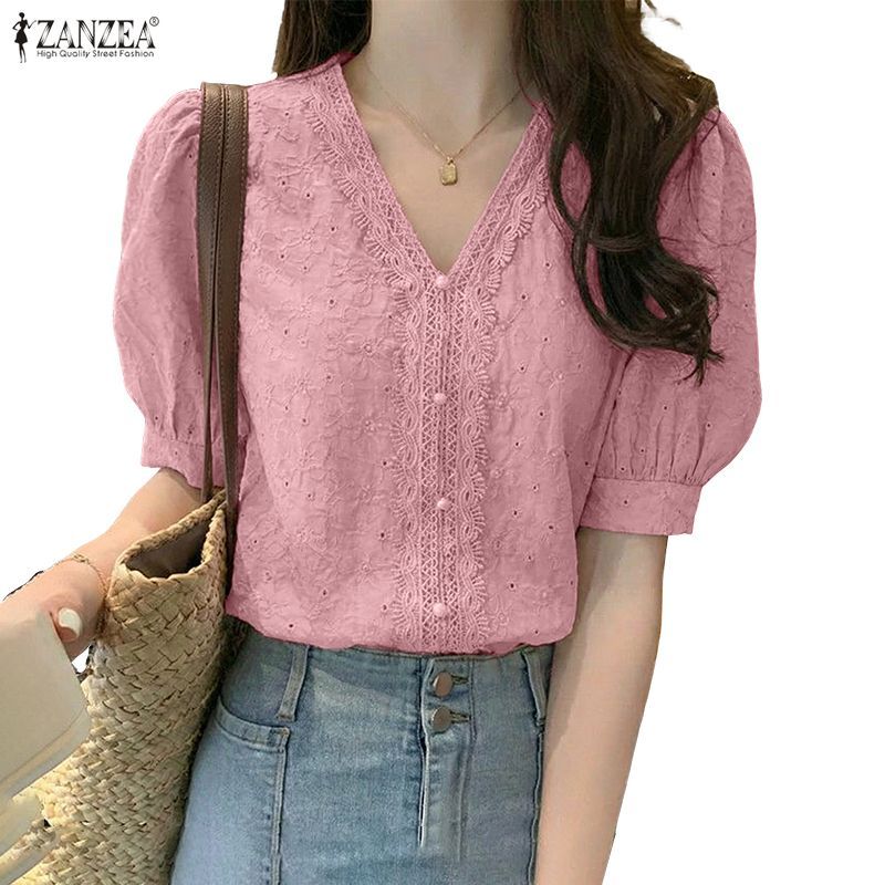 ZANZEA เสื้อเบลาส์แขนสั้นคอกลม สไตล์เกาหลี