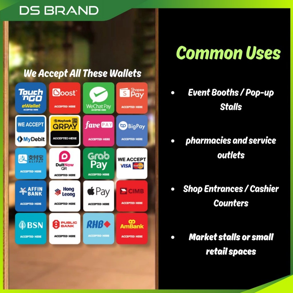 สติ๊กเกอร์สําหรับ E-Wallet All E-Wallet Mirror Stickers Cashless Payment Display for Shop Stall Coun