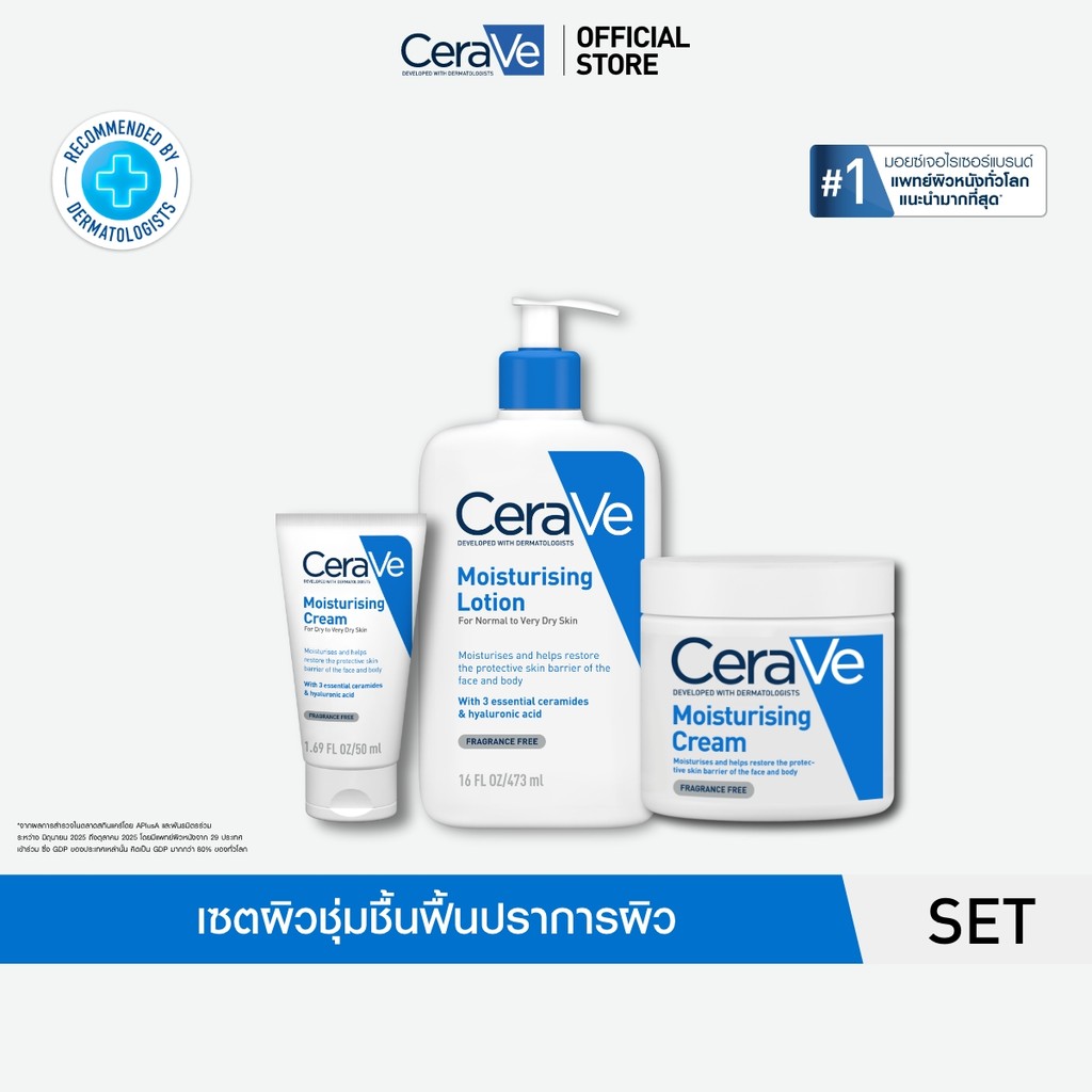 [เซตสุดคุ้ม] เซราวี Cerave Moisturising Lotion 473ml. และ Moisturising Cream 454ml. + 50ml. มอยเจอร์ไรเซอร์บำรุงผิว