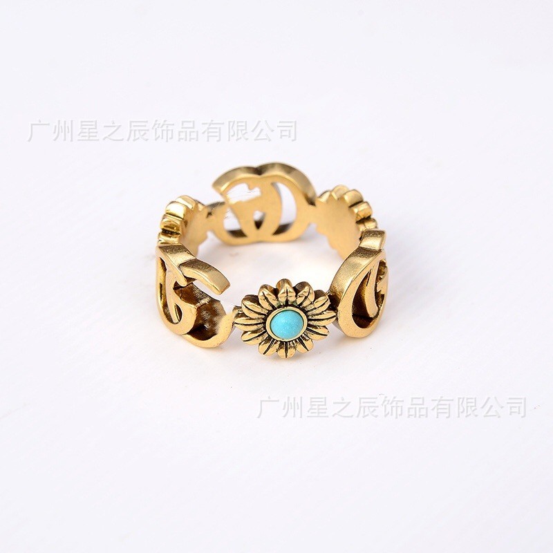 GUCCI1718 พร้อมฉลาก Letter Daisy Turquoise Ring Female Retro