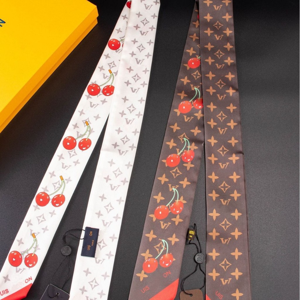 LV5060 ที่คาดผมผ้าพันคอไหม Tube Top Streamer Headband Cherry All-Match