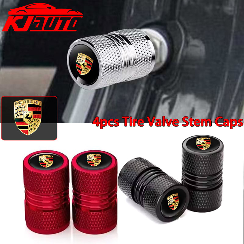 4pcs Porsche รถวาล์ว Caps Stem Case ครอบคลุมอลูมิเนียมล้อวาล์วฝุ่นหมวก Tyre Rim Stem สําหรับ Porsche Carrera macan Cayenne Cayman 718 Boxster 911 Panamera อุปกรณ์เสริม