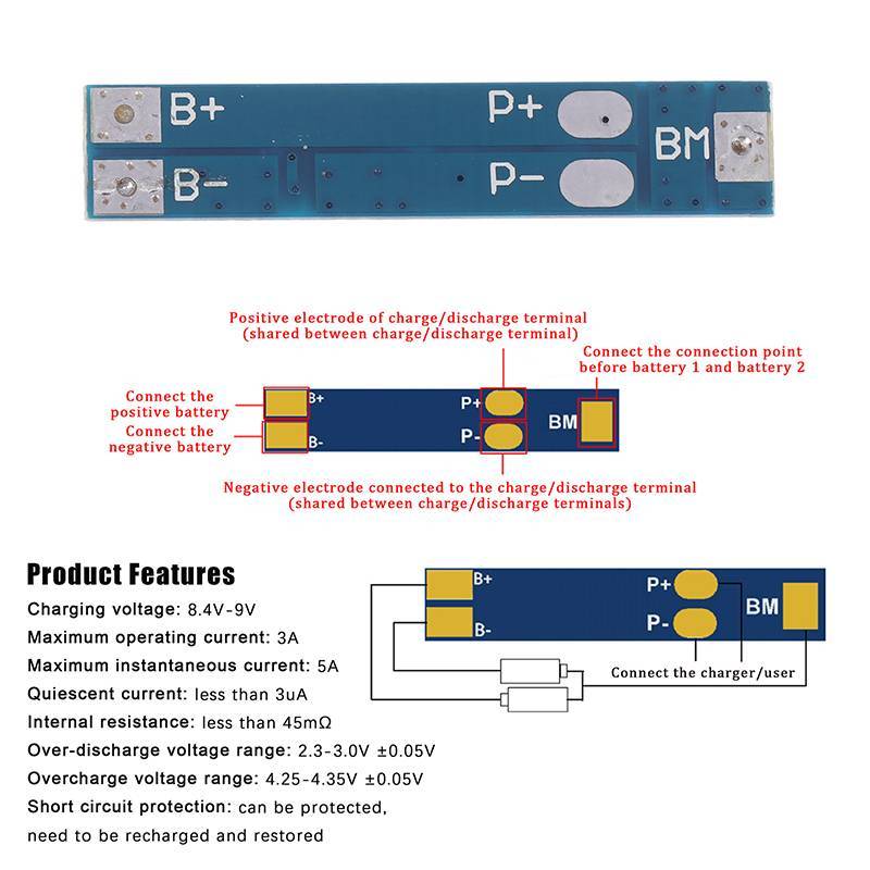 [EA] 2S 5A/7.4V 8A/ 8.4V 18650 Charger Board BMS Over Charge-Discharge Protection Module TH