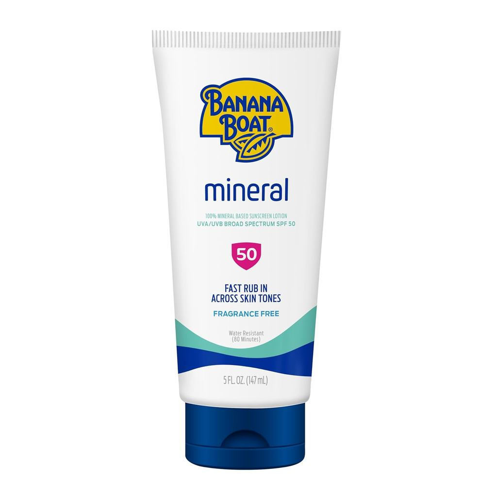 Banana Boat Mineral Sunscreen Lotion SPF50,5Ounce | โลชั่นกันแดด Zinc oxide,Beach essentials,SPF50Su