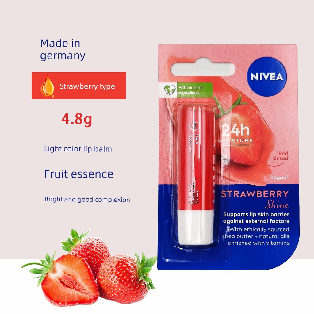 lip balm lipbalm ฮ่องกงนําเข้า Nivea Lip Balm 4.8g Natural Moisturizing Crystal Moisturizing Strawbe