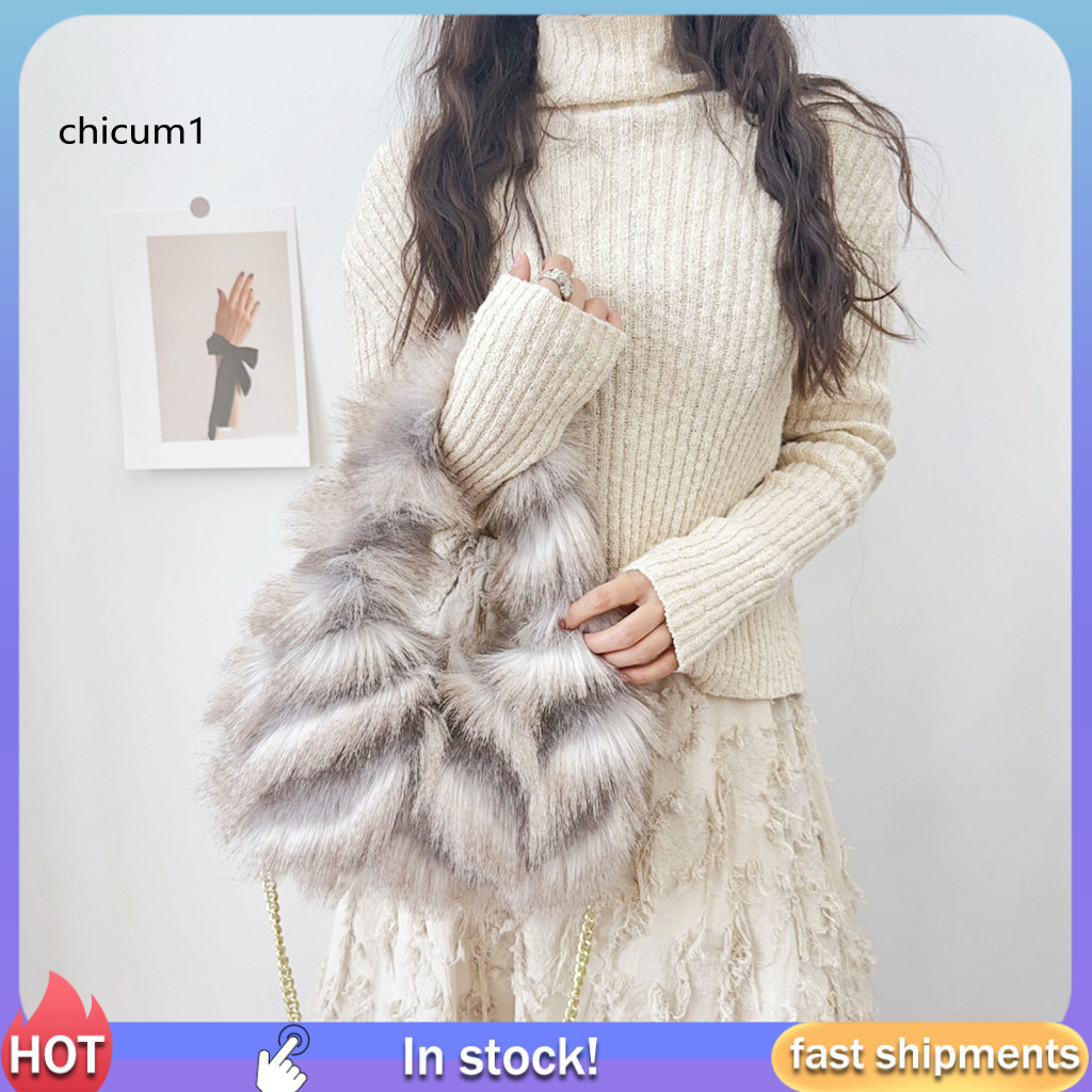 CC Stylish Plush Handbag Furry Shoulder Bag Fuzzy Faux Fur Shoulder Bag for Women – Shaggy Fluffy Cr