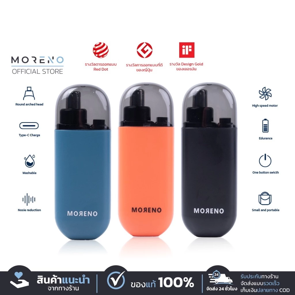 Moreno เครื่องเล็มขนจมูกอัจฉริยะ ใบมีดรอบด้าน 360 องศา ล้างทำความสะอาดได้