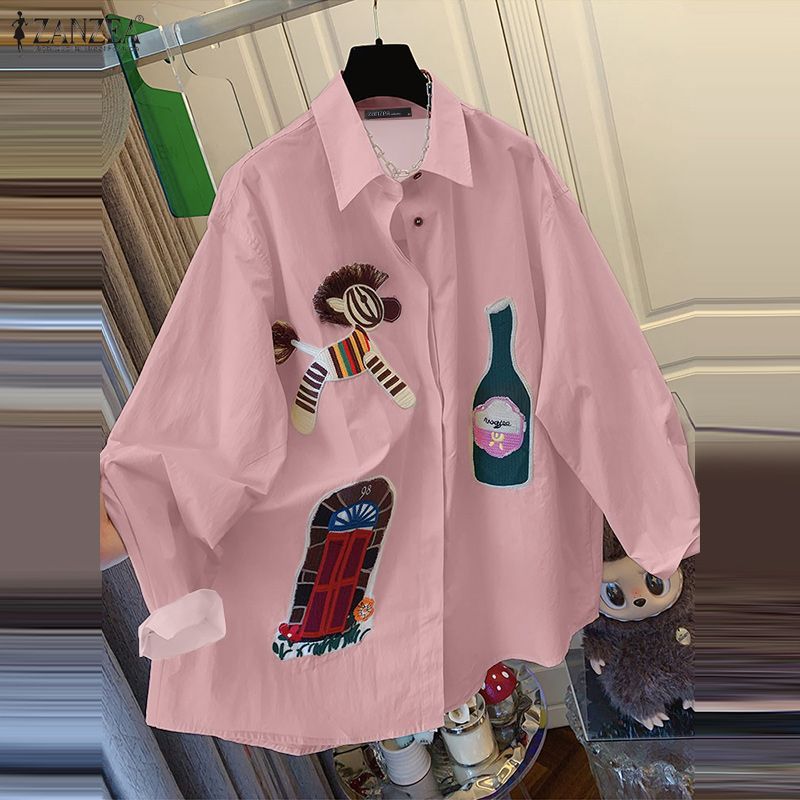 ZANZEA เสื้อแขนยาวสไตล์เกาหลีสำหรับผู้หญิง พิมพ์การ์ตูน ทรงoversize สไตล์ STREETWEAR — صورة 5