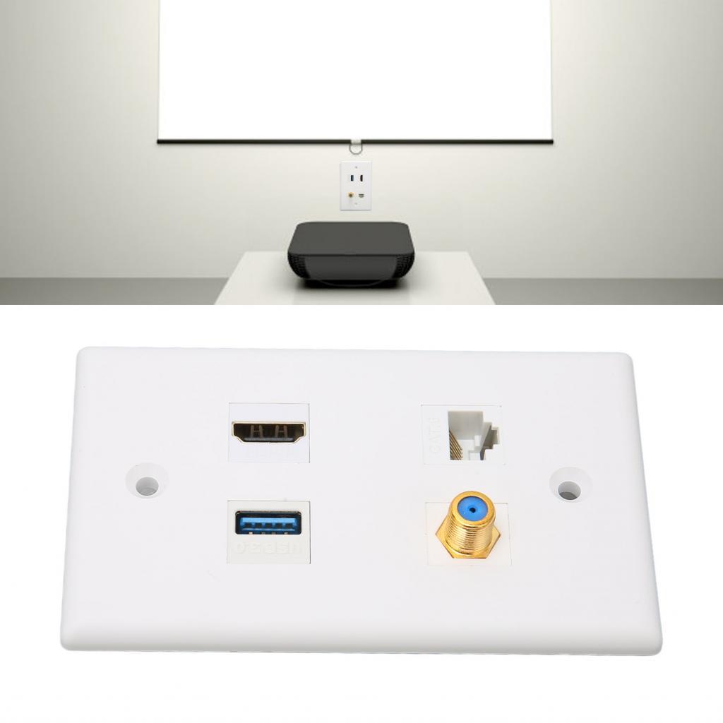 Kanebduk 4 พอร์ต HDMI Coax Ethernet แผ่นผนัง USB 3.0 TV F ประเภท RJ45 Media Outlet Cat6 Coupler ใช้ง