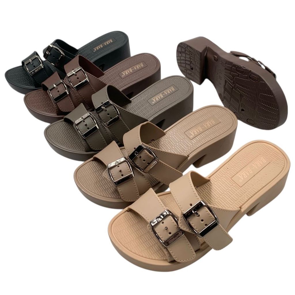 OS BARA BARA รองเท้าแตะส้นเตารีดหัวเข็มขัดยางนําเข้าของผู้หญิง WS869-BRG2H (F5)