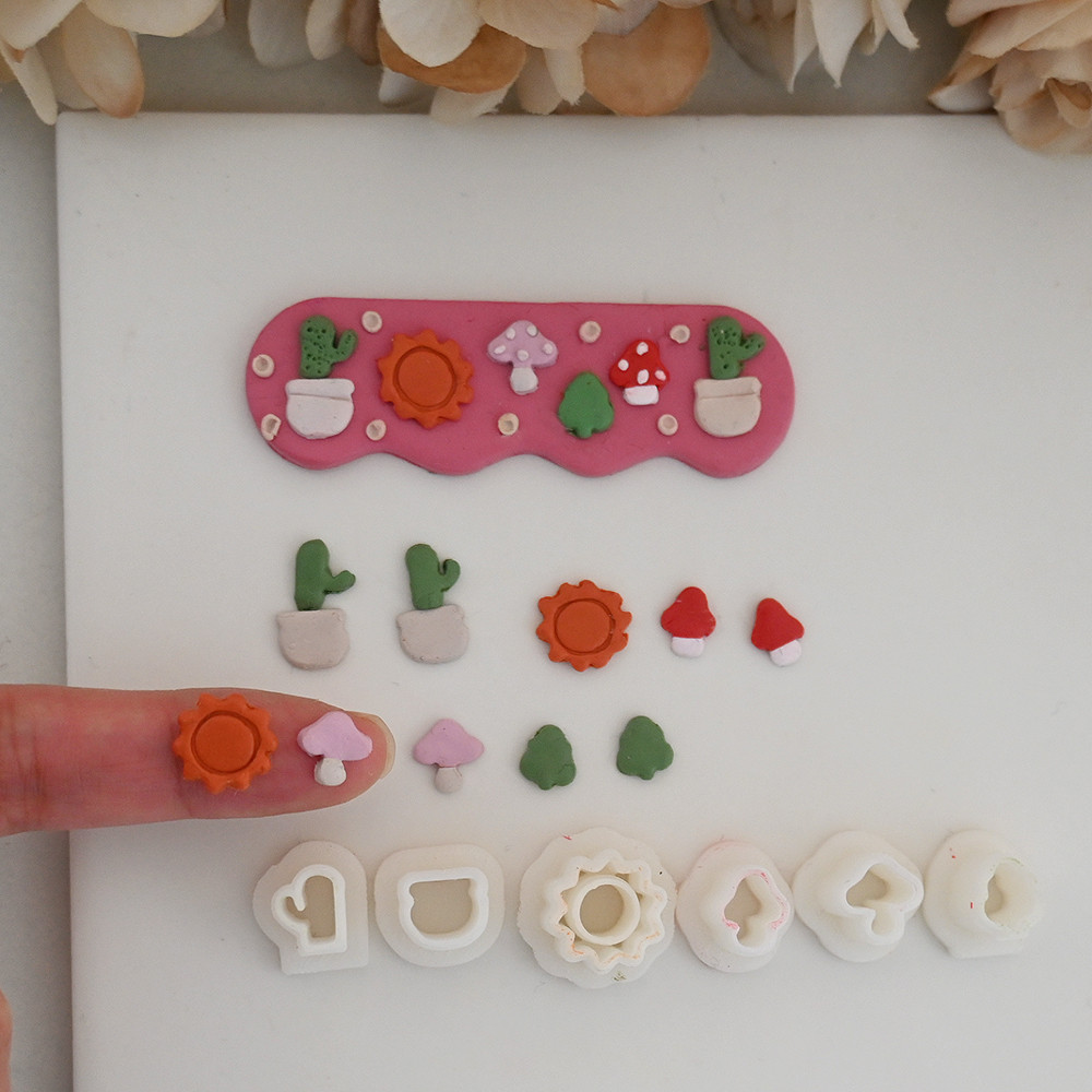 6 ชิ้น/เซ็ต Miniature Polymer Clay Cutters Mini เห็ด/กระบองเพชร/ดวงอาทิตย์รูปเครื่องปั้นดินเผานุ่ม Clay ต่างหูตัดจี้ Make เครื่องมือ