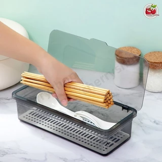กล่องเก็บช้อนส้อม ฝาปิดใส ระบายของเหลวได้ อเนกประสงค์ สำหรับครัวและโต๊ะอาหาร