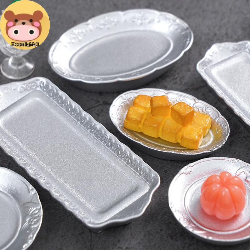 Moonlights1 10 ชิ้น Dollhouse Miniature อุปกรณ์เสริม Mini ขนมหวาน Elliptical แผ่นจําลองจานครัวของเล่