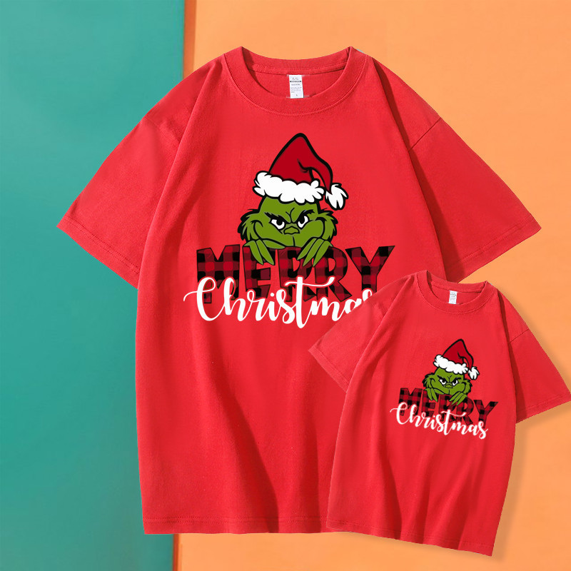 T-shirt Baju Merry Christmas T-shirt  Adult Family Xmas Funny Grinch T-shirt  Cotton Happy New Year 