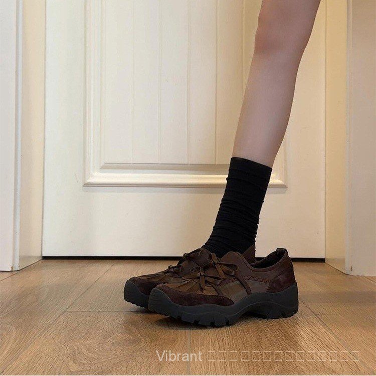 Women's Platform Loafers - Retro Suede Bow Slip-On Shoes Chunky Sole สไตล์บัลเล่ต์
