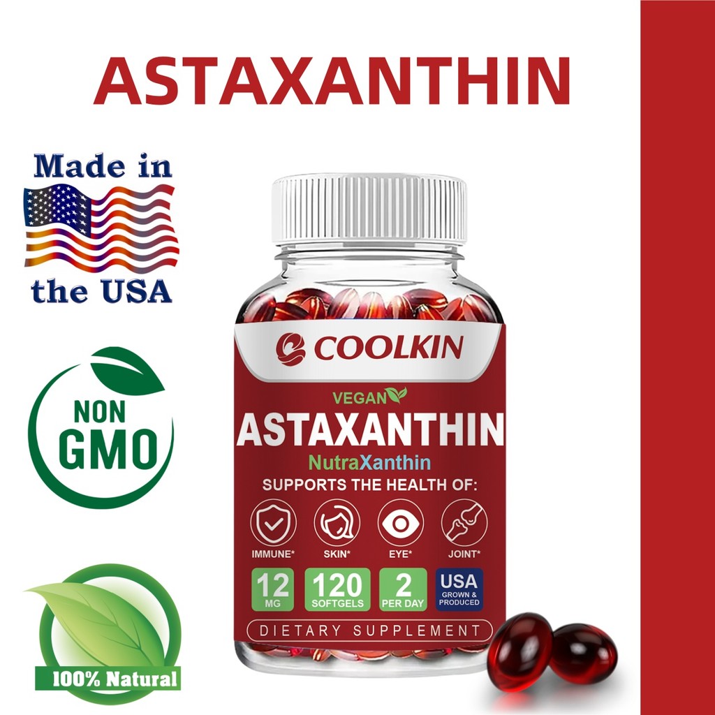 coolkin Astaxanthin 12mg Vegan Softgels สารต้านอนุมูลอิสระประสิทธิภาพสูง สำหรับบำรุงผิว ดวงตา และเสริมสร้างภูมิคุ้มกัน