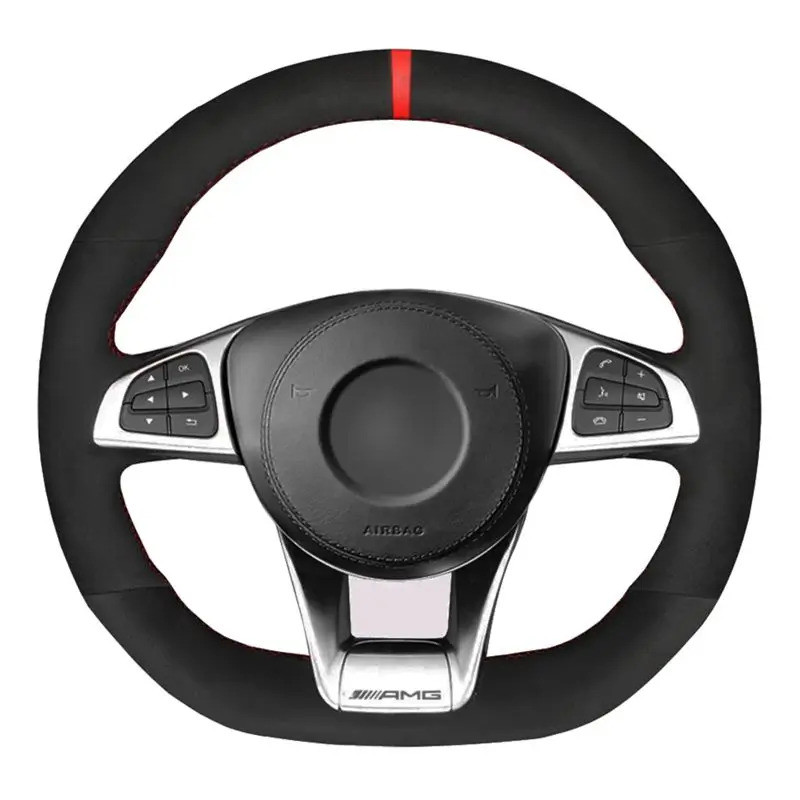 Steering Wheel Cover Soft Black Suede For Mercedes-Benz A45 AMG W205 C43 C63S AMG CLA45 CLS63 AMG GL