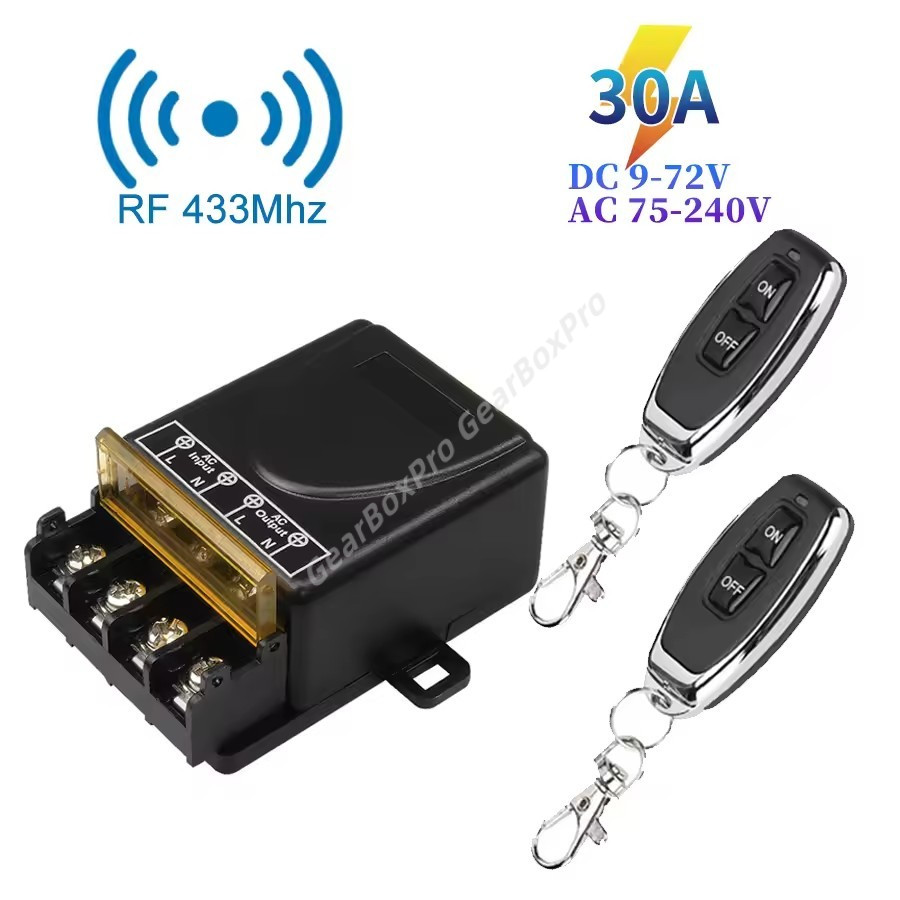 433MHz 220V สวิตช์รีโมทควบคุมปั๊มน้ำ 1CH 30A รีโมทไร้สาย เปิดปิดไฟ รีโมทคอนโทรลควบคุมระยะไกล ใช้กับปั๊มน้ำ ไฟบ้าน ฟาร์ม