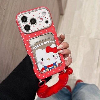 คิตตี้แมวหน้าต่างใส่การ์ดเหมาะสําหรับ ไอโฟน 17โปรแม็กซ์ ผิวเชือกแขวนเคสโทรศัพท์แอปเปิ้ล16/15/14/13