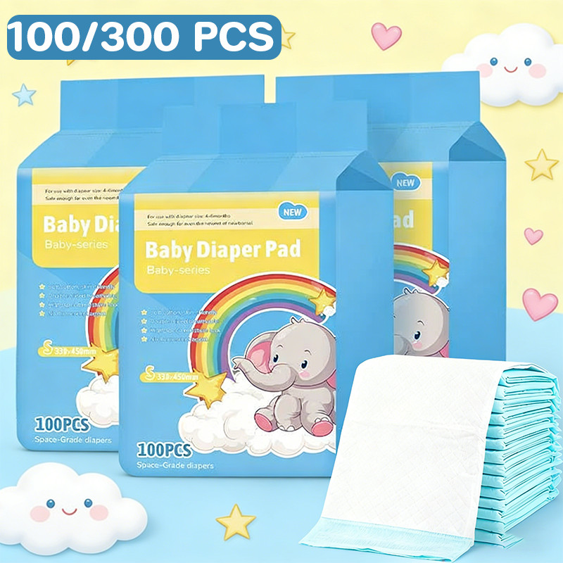 COD แผ่นรองกันเปื้อนทารก 100/300 PCS ระบายอากาศ กันซึม แผ่นรองเปลี่ยนผ้าอ้อมใช้แล้วทิ้ง พกพาสะดวก