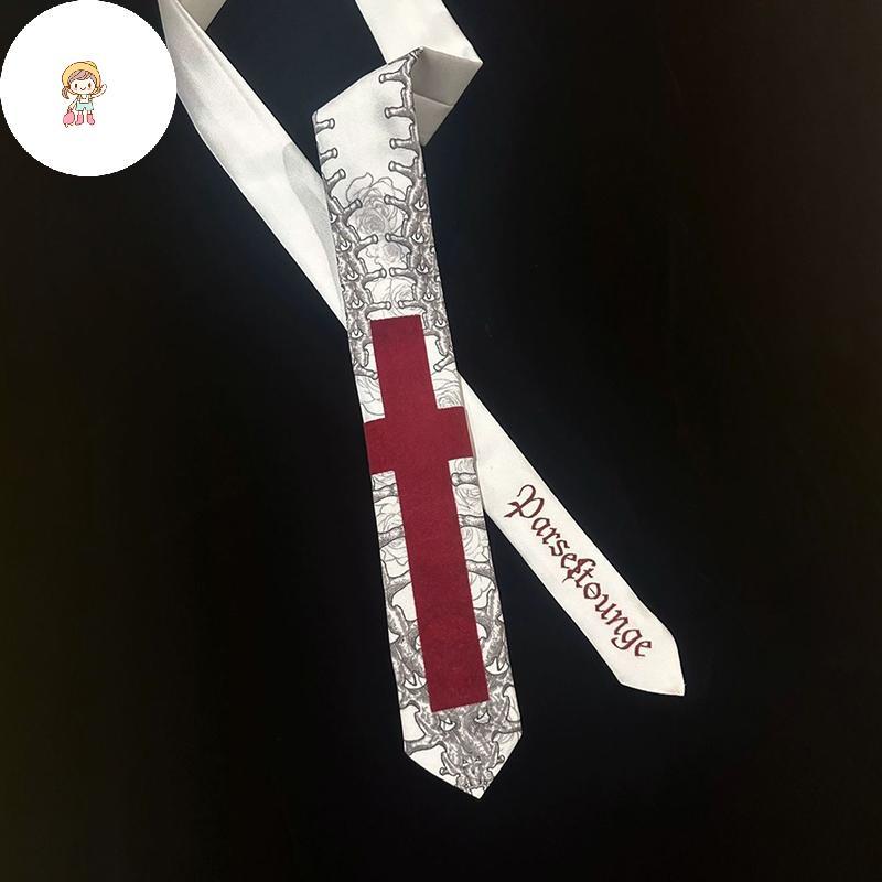 FOT Gothic Kawaii Elegant ผู้ชายเนคไทสําหรับ Man อะนิเมะ Y2k Tie พิมพ์ Lolita คอสเพลย์ Punk Emo ปลอม