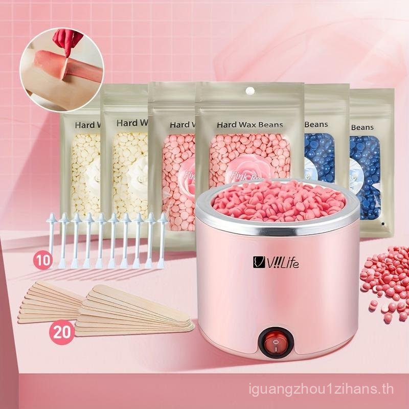 ViiLife Hard Waxing Kit 6 Pack Wax Beads Hair Removal Set with 20 Sticks & 10 Nose Waxing Sticks for