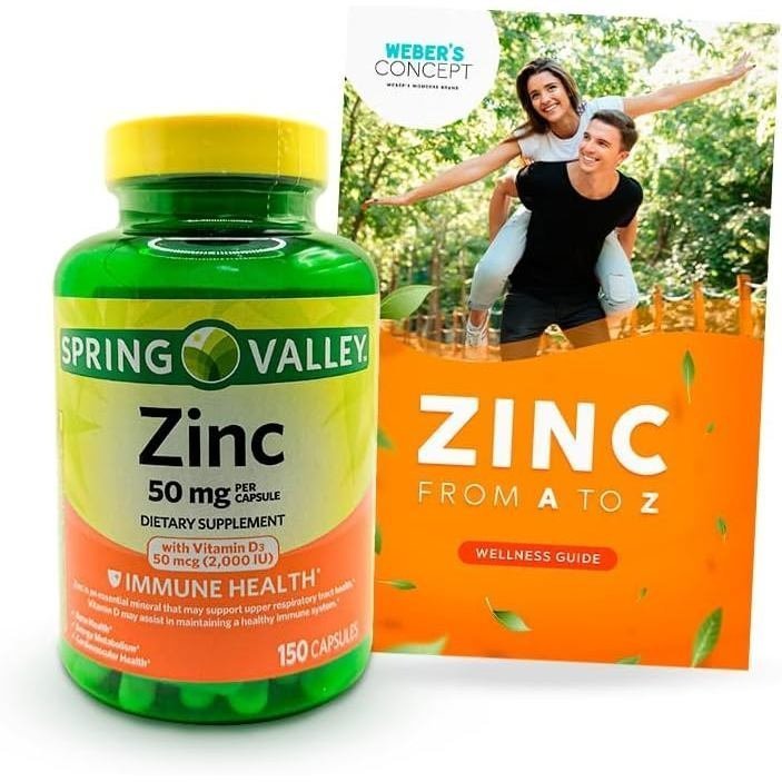 Spring Valley Zinc 50 มก. กับวิตามิน D3 จาก Webers Nutritional Concept สำหรับการสนับสนุนภูมิคุ้มกัน 