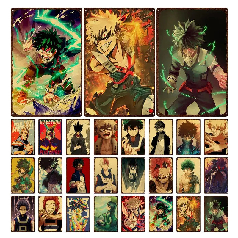 Vintage My Hero Academia ป้ายโลหะญี่ปุ่นอะนิเมะ Wall Decor โปสเตอร์ดีบุกสําหรับ Home Office SZ8Z