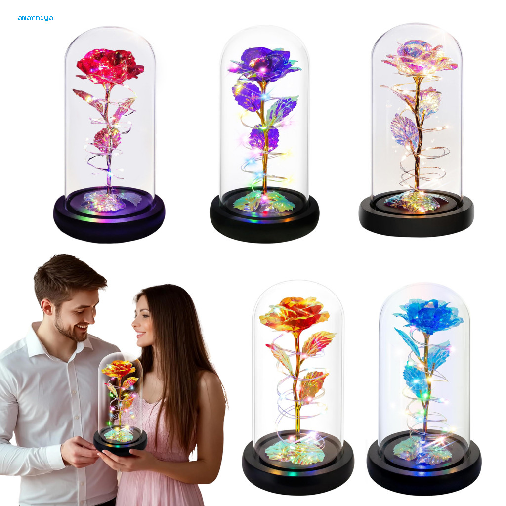 AMAR Eternal Rose ของขวัญ LED Rose ตกแต่ง Eternal Rose Dome พร้อมไฟ LED – ของขวัญดอกไม้เทียมสําหรับแ
