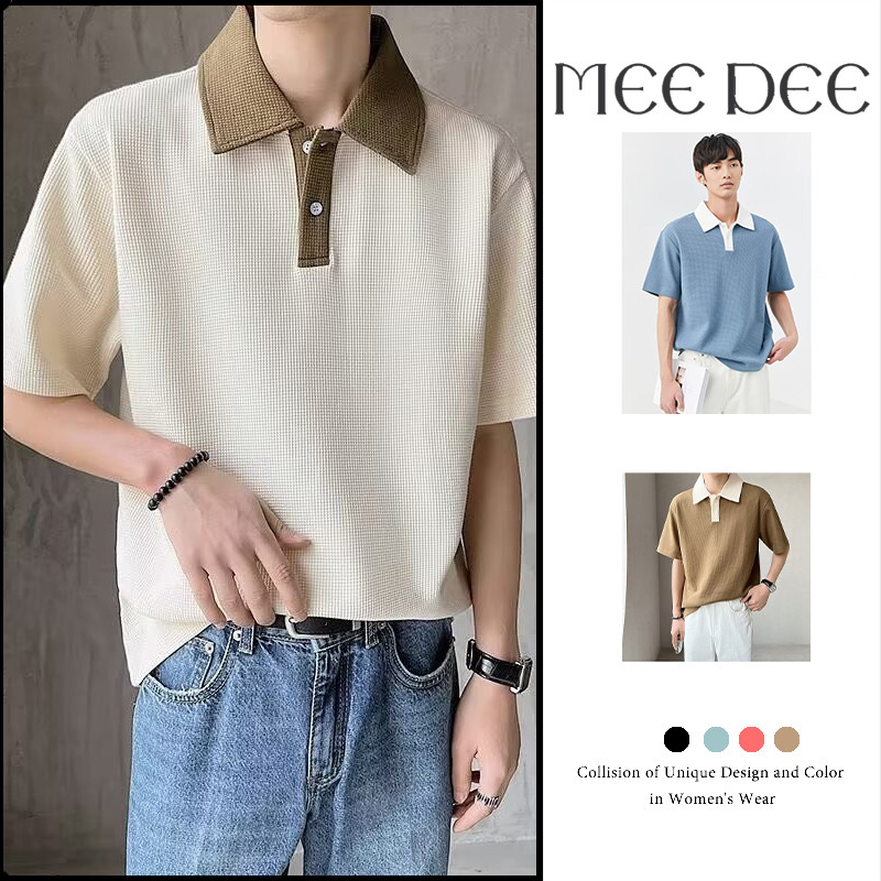 เสื้อโปโลสไตล์เกาหลี แขนสั้น ทรงหลวม เหมาะสำหรับใส่ลำลอง