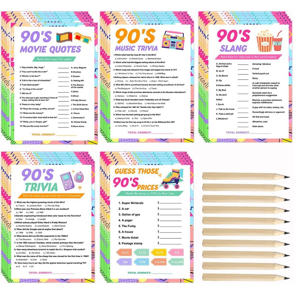 BirDerr เกมงานเลี้ยงวันเกิด-90s Party Favors สําหรับผู้ใหญ่-1990s Party เกมสําหรับผู้ใหญ่ 90s Theme 