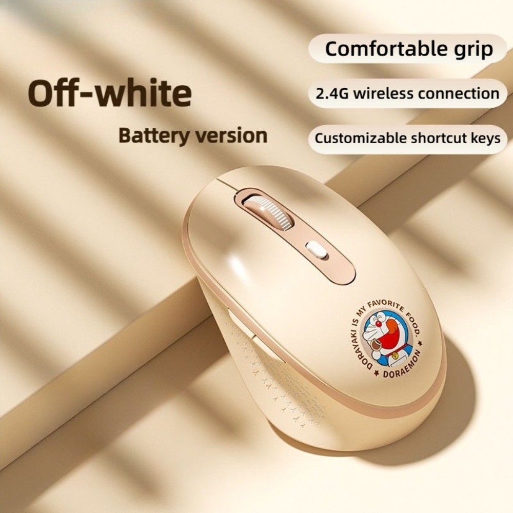 โดราเอมอนเมาส์ไร้สาย 2.4GHz น่ารักการ์ตูน Dorayaki เครื่องแมวเมาส์แล็ปท็อปเม้าส์ DPI ปรับ Ergonomic Design Mouse