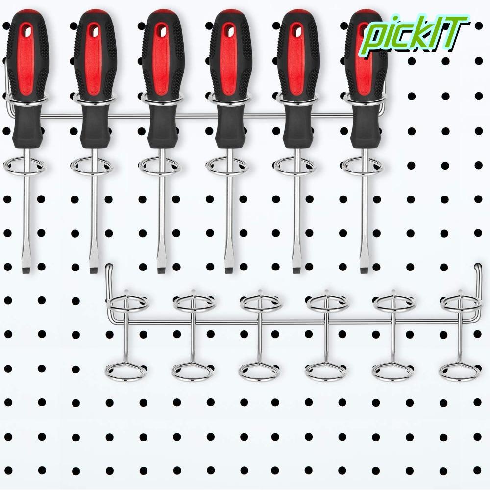 ตะขอ Pegboard PICKIT เหล็กรีดเย็น ตะขอแขวนหกแหวนสีเงิน Pegboard