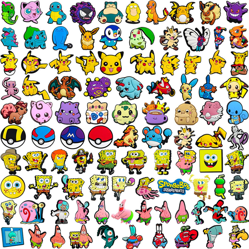 รองเท้า charm Pokemon Spongebob ออกแบบตกแต่งด้วย buckle PVC และมีลูกปัดเสริมความสวยงาม
