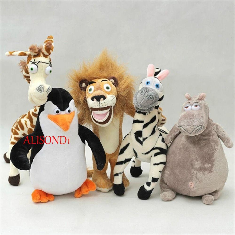 ALISOND1 Madagascar Plush Toy Penguin Lemurs Soft Toy Giraffe Hippo Lion Animal Plush Dolls