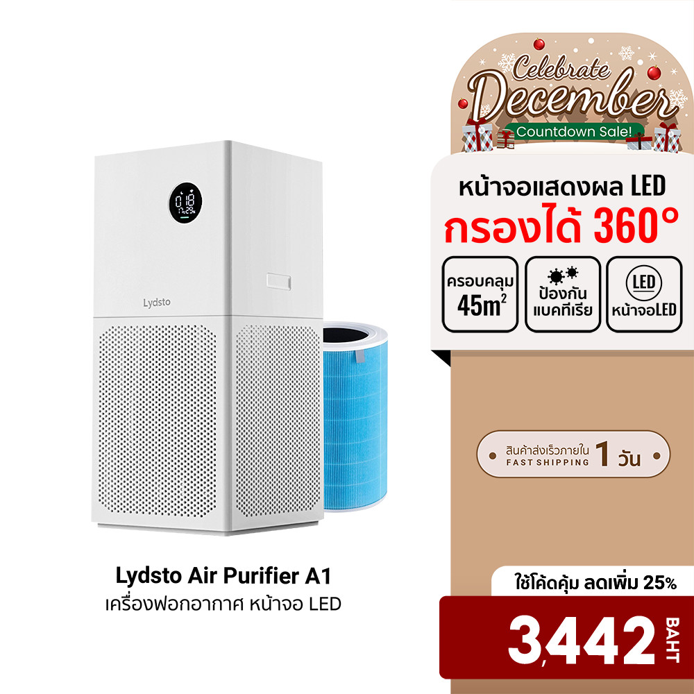 [ลดเหลือ 3442] Lydsto Air Purifier A1 เครื่องฟอกอากาศ หน้าจอ LED เชื่อมต่อผ่านแอป Lydsto -3M