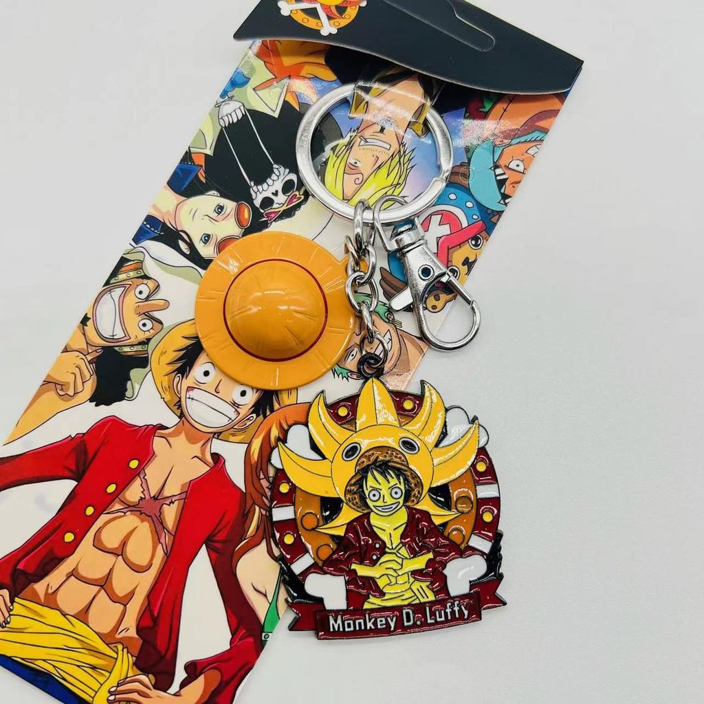 Spot Goods#Anime New One Piece Alloy Keychain Doll Model Pirate Ship Straw Hat Luffy Double Pendant 
