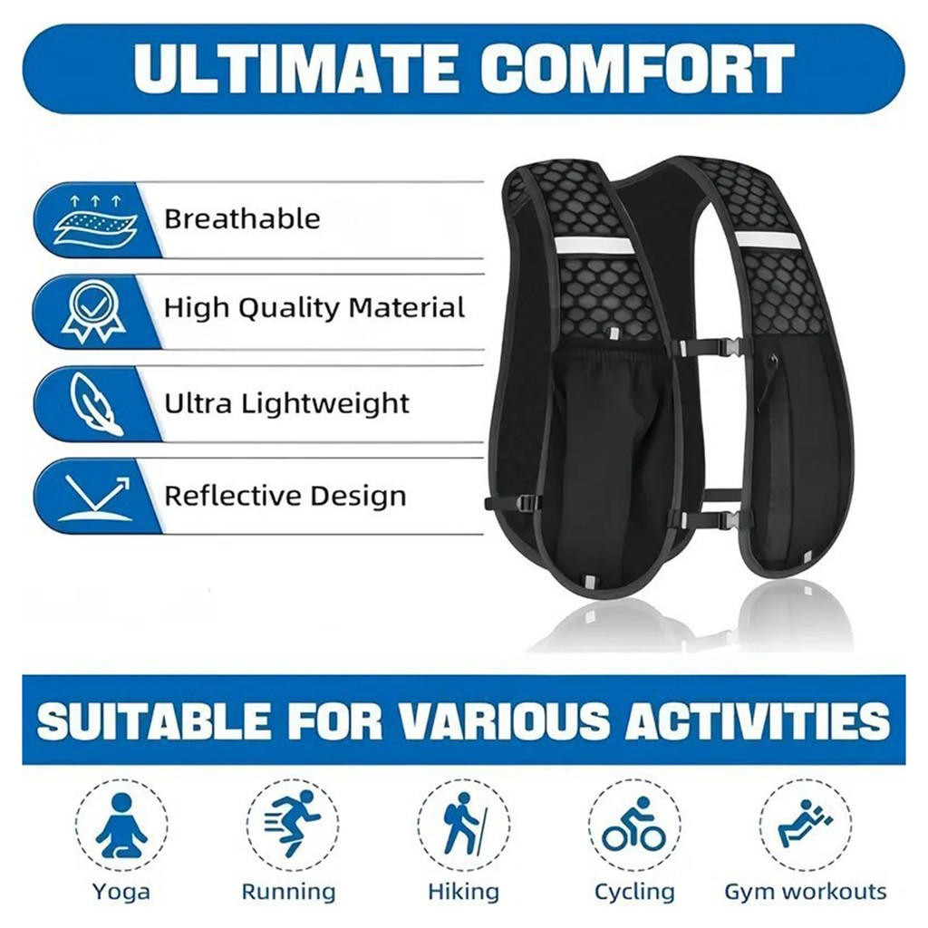 เสื้อกั๊กไฮเดรชั่นคอวีสำหรับการวิ่งและปั่นจักรยาน กันน้ำ มีที่วางโทรศัพท์และขวด พร้อมใช้ในการทำกิจกรรมกลางแจ้ง - รูปที่ 5