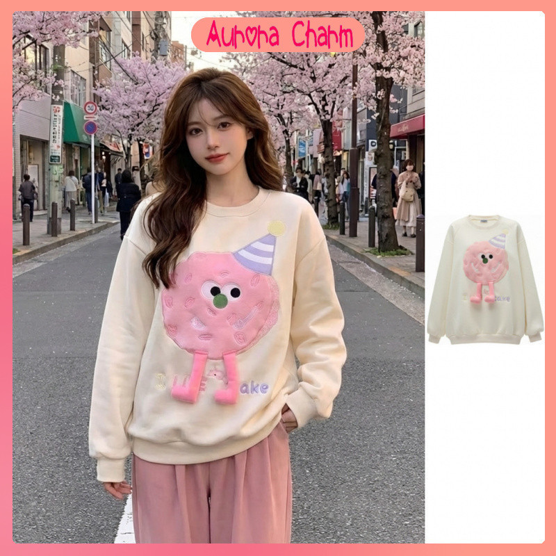 Aurora Charm (พร้อมส่ง) เสื้อสเวตเตอร์ Oversize สไตล์เกาหลี ลายการ์ตูน 3D ขาห้อยน่ารัก ผ้านุ่มนิ่ม Sweater