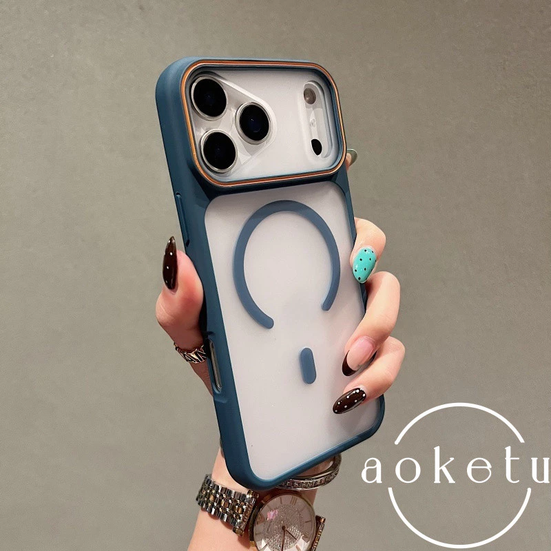 หน้าต่างขนาดใหญ่ตัดกันวงกลมเคสโทรศัพท์แม่เหล็กฝ้าเหมาะสําหรับ ไอโฟน 11 12 13 14 15 16 17 มือโปร สูงสุด กึ่งโปร่งใสรวมทุกอย่างฝาครอบป้องกันการตก