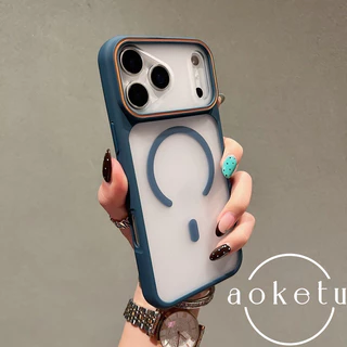 หน้าต่างขนาดใหญ่ตัดกันวงกลมเคสโทรศัพท์แม่เหล็กฝ้าเหมาะสําหรับ ไอโฟน 11 12 13 14 15 16 17 มือโปร สูงสุด กึ่งโปร่งใสรวมทุกอย่างฝาครอบป้องกันการตก