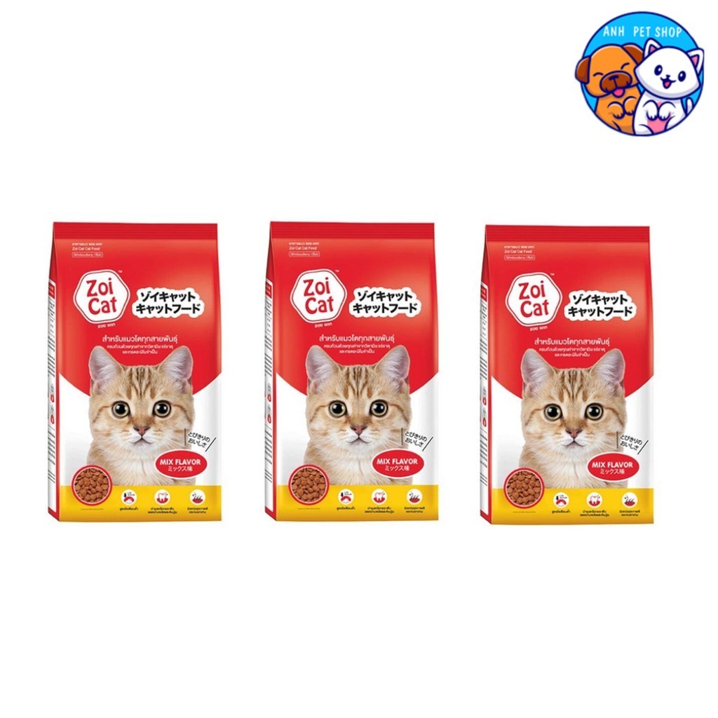 3 ถุง อาหารแมว ซอยแคท (Zoi Cat) รสรวม สำหรับแมวโต โซเดียมต่ำ ช่วยบำรุงเหงือกและฟัน 1 Kg.