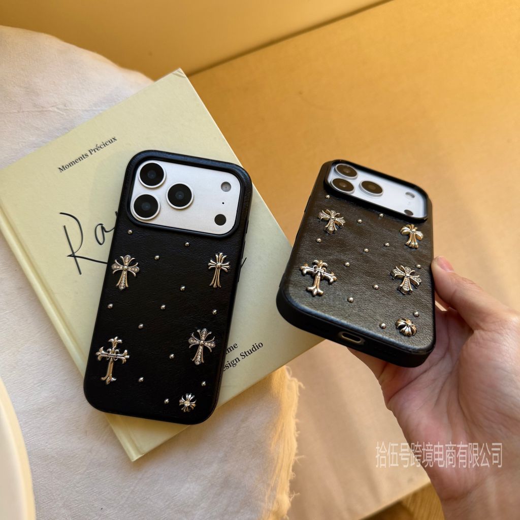 เหมาะสําหรับ ไอโฟน 17 มือโปร สูงสุด, 16มือโปร, 15, 14 หนังสีดําสามมิติข้ามลูกปัดแต่งเคสโทรศัพท์, ป้องกันการหล่น, ส่วนบุคคล, เย็น - รูปที่ 2