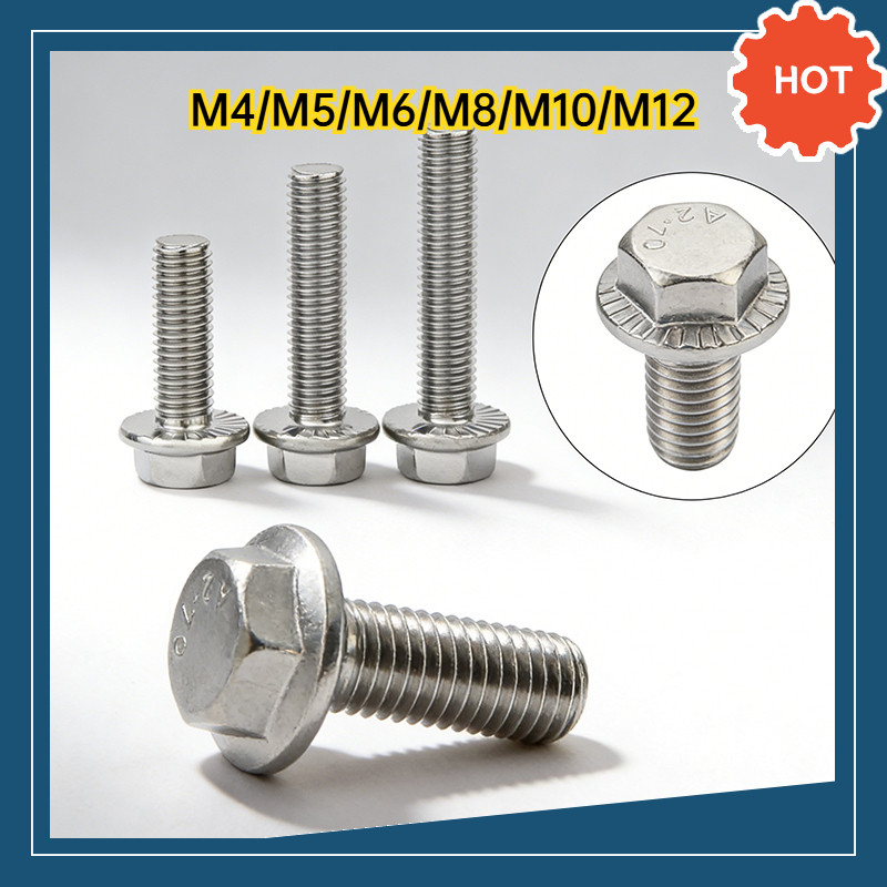 พร้อมส่ง สกรูหัวหกเหลี่ยมติดจาน มีฟันกันลื่น สแตนเลส 304 Serrated Flange Bolt M4 M5 M6 M8 M10 M12