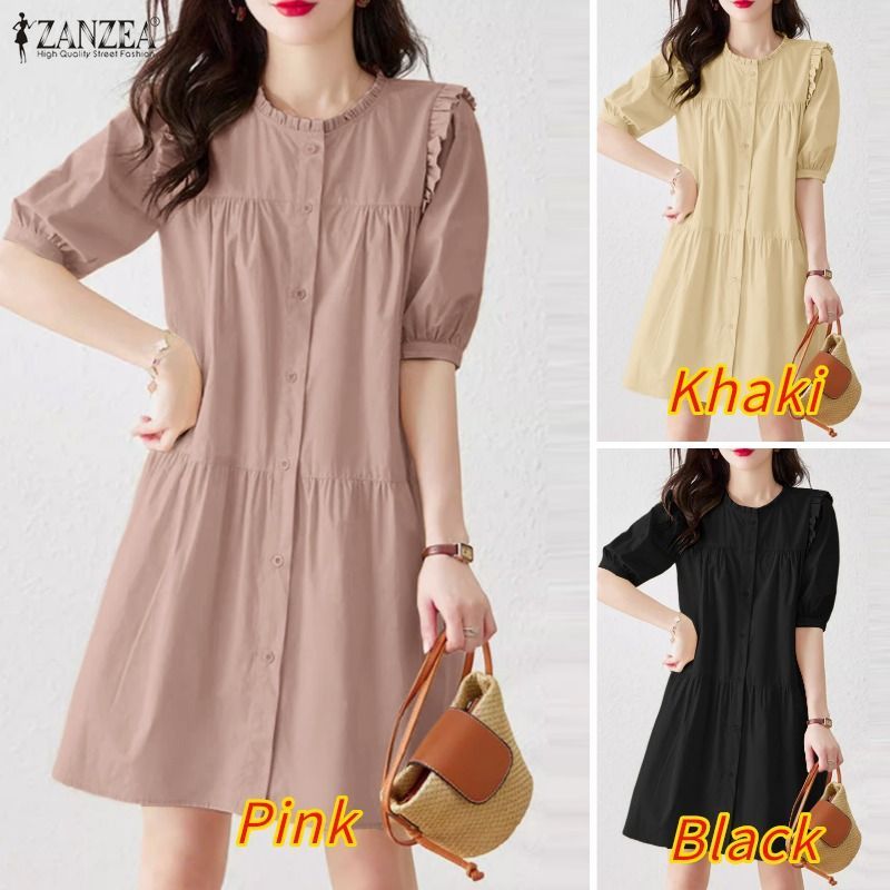 ZANZEA ชุดเดรสคอกลม สไตล์เกาหลี สำหรับวันหยุด — صورة 3