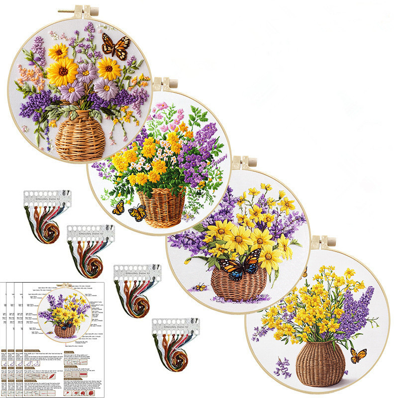 ดอกไม้เย็บปักถักร้อย Starter Kit DIY ชุดเย็บปักถักร้อย DIY Manualidades เย็บ Art เข็ม Art