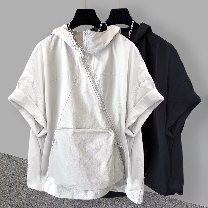 เสื้อแจ็คเก็ตแขนสั้นมีฮู้ด สไตล์แฟชั่น