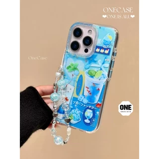 เคสโทรศัพท์วันสงกรานต์ น้ำอัดลมสีฟ้า ชายหาดฤดูร้อน ปลาคาร์ปการ์ตูน เหมาะกับ iPhone 16 14 15 Pro Max 13 11 12 Pro 7 Plus